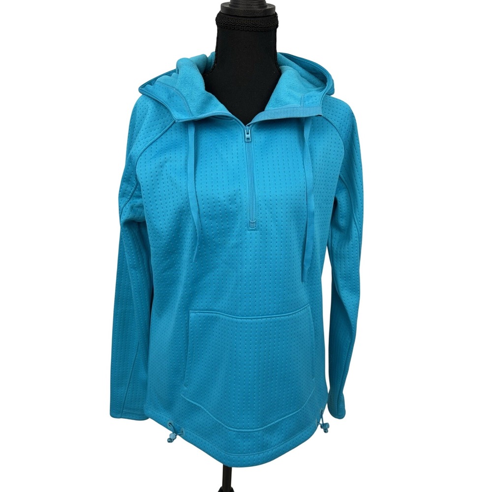 Athleta Womens Cyan Blue Textured‎ Fleece Lined 1/4 Zip Hoodie S/721579-00 XS